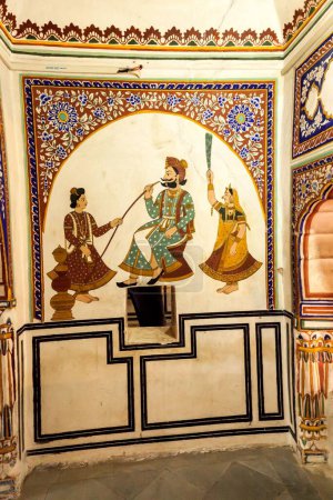 Téléchargez les photos : Peinture murale, Musée Ramnath Podar Haveli, Nawalgarh, Shekhawati, Rajasthan, Inde, Asie - en image libre de droit