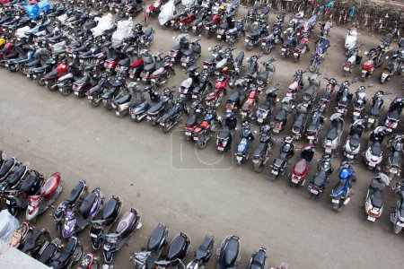 Photo for Motor bikes parked, mira road railway station, thane, maharashtra, india, asia - Royalty Free Image
