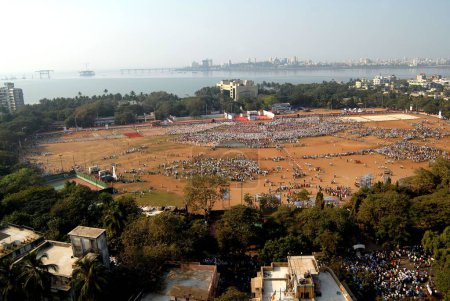 Photo for Aerial view of Shivaji Park Congress supporters gather for Sonia Gandhi public rally, Bombay Mumbai, Maharashtra, India - Royalty Free Image