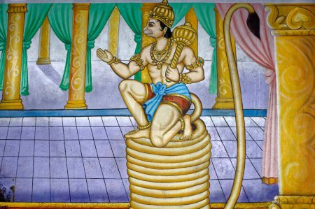Téléchargez les photos : Peinture hanuman sur le mur du temple anjaneya, karnataka, Inde, Asie - en image libre de droit