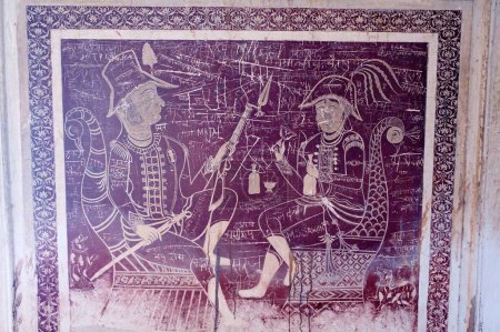 Photo for Wall paintings mural of british soldiers at Lakshminarayan temple , Orchha , Tikamgarh , Madhya Pradesh , India - Royalty Free Image