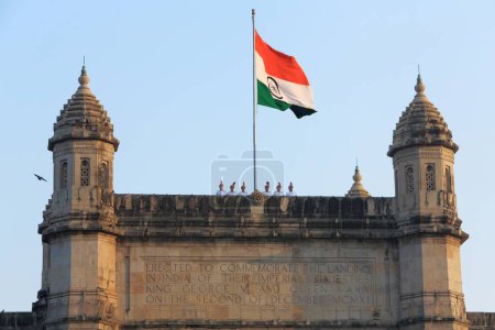 Photo for National Flag on gateway of India top Mumbai Maharashtra India Asia - Royalty Free Image