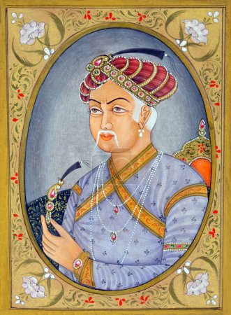 Foto de Pintura en miniatura del emperador mogol Akbar - Imagen libre de derechos