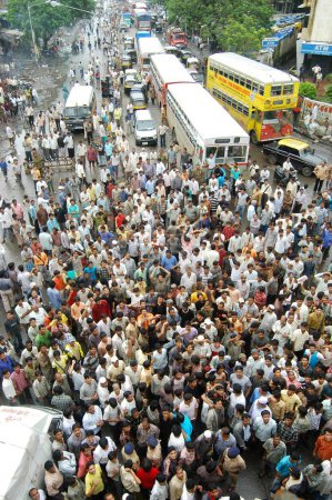 Photo for Kurla residents protesting block road jamming traffic on L.B.S Marg in Bombay Mumbai, Maharashtra, India - Royalty Free Image
