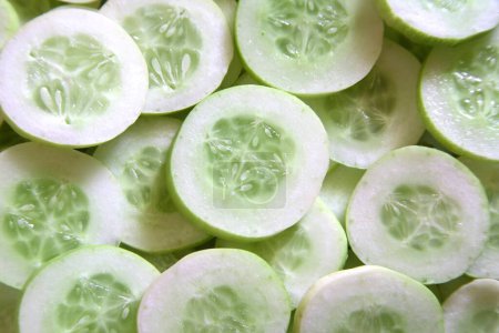 Verduras verdes, pepinos kakri cucumis utilissimus rodajas redondas