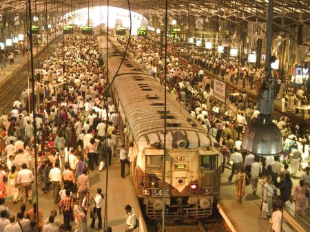 Photo for Crowd at Churchgate Railway Station, Bombay Mumbai, Maharashtra, India - Royalty Free Image