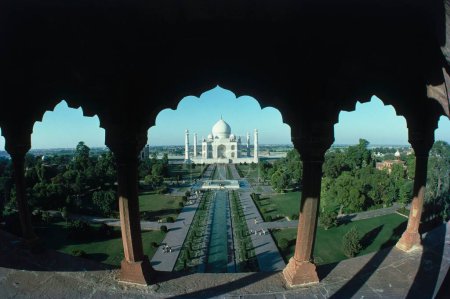 Taj mahal through arches  Seventh Wonder of The World ; Agra ; Uttar Pradesh ; India