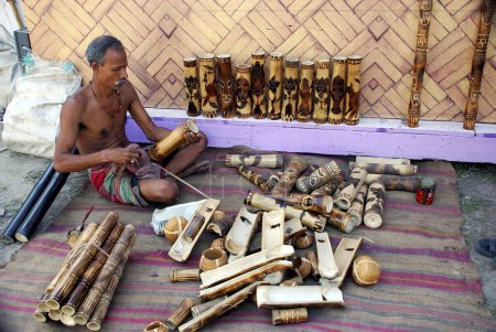 Photo for Artist doing bamboo craft of Calcutta Kolkata, West Bengal, India - Royalty Free Image