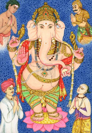 Foto de Ganesha, 10 preguntas, soga, adoración, aguijón, fruta, creencia hindú, hindú, hinduismo, arte, artista Manivelu, arte de la academia himalaya - Imagen libre de derechos