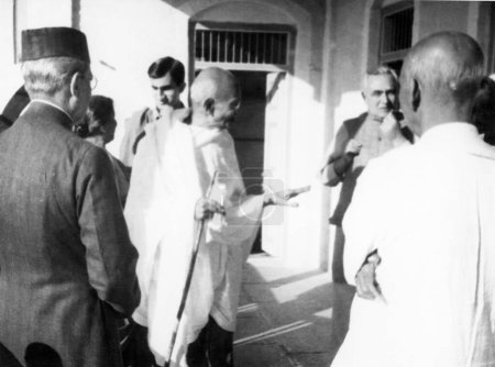 Photo for Mahatma Gandhi talking to people, 1945, Sardar Vallabhbhai Patel, India - Royalty Free Image