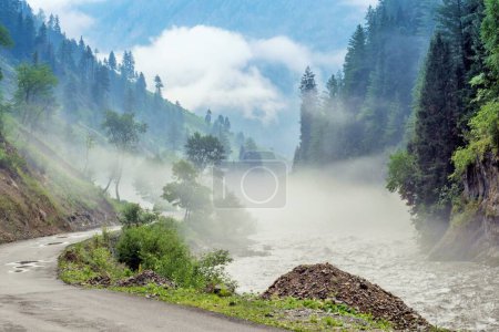 Road and Kishanganga river, Gurez valley, Kashmir, India, Asia