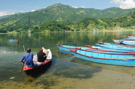 Photo for Tourists in boat at lake phewa, Pokhara, Nepal - Royalty Free Image