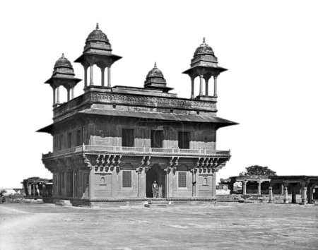 Photo for Old vintage lantern slide of diwan i khas, sikri, fatehpur, uttar pradesh India, Asia - Royalty Free Image