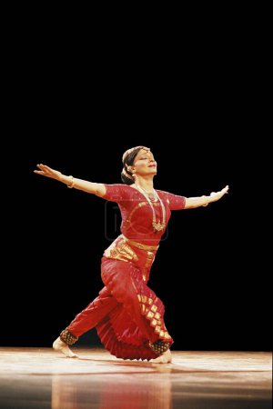 Photo for Indian Classical Dancer Malavika Sarrukkai performing a solo Bharat Natyam Dance, India - Royalty Free Image