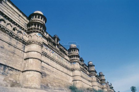 Seitenansicht der Festung Gwalior, Madhya Pradesh, Indien, Asien