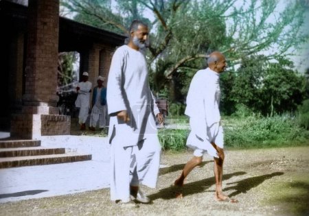 Photo for Mahatma Gandhi and Khan Abdul Ghaffar, Utmanzai, Pakistan, Asia, May 7, 1938 - Royalty Free Image