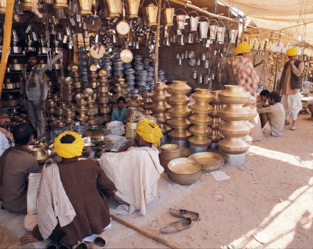 Photo for Brass utensils shop, jaipur, rajasthan, india, asia - Royalty Free Image