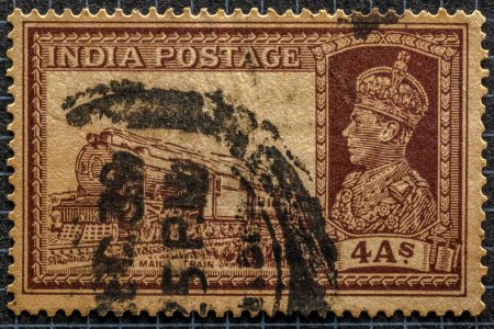 Photo for Transport mail train 4as, postage stamps, india, asia - Royalty Free Image