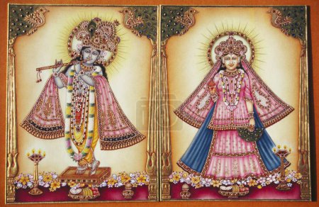 Téléchargez les photos : Radha Krishna peinture miniature sur ivoire - en image libre de droit