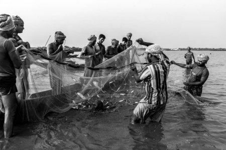 Foto de Pescador con red en río kolkata bengala occidental, India Asia - Imagen libre de derechos