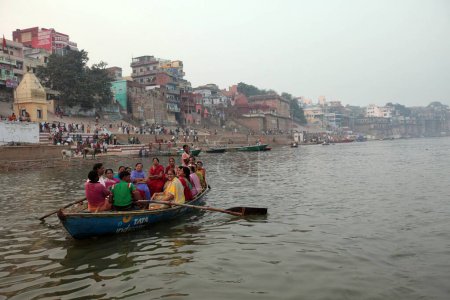 Photo for Pilgrims in boat Ganga River at Varanasi Uttar Pradesh India - Royalty Free Image