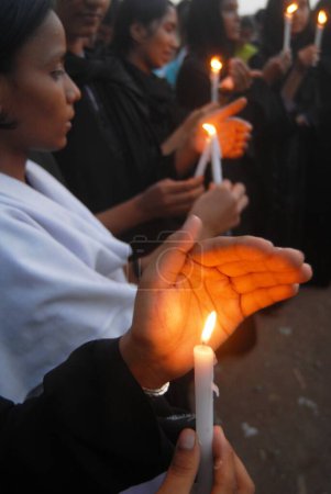 Photo for Candle light protest by Diploma of Education (Ded) students at Azad Maidan in Bombay now Mumbai, Maharashtra, India - Royalty Free Image
