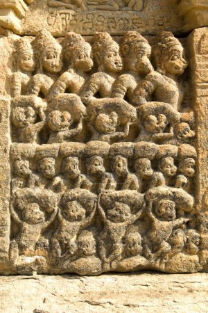Photo for Rows of monkey armies ; sculptures in Papanatha temple 8th century dedicated to Mukteswara ; UNESCO World Heritage Site ; Pattadakal ; Karnataka ; India - Royalty Free Image