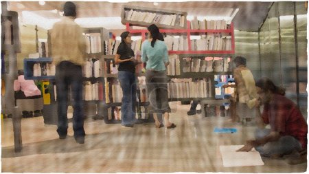 Téléchargez les photos : Intérieur de la bibliothèque ; Personnes lisant des livres ; Bombay Mumbai ; Maharashtra ; Inde - en image libre de droit