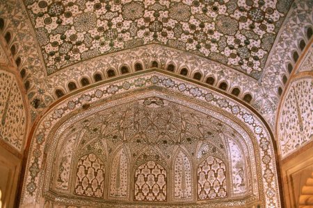 Photo for Delicate mosaic work in glass to ceiling and wall sheesh mahal , amber fort , jaipur , rajasthan , india - Royalty Free Image
