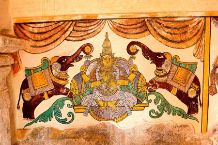 Téléchargez les photos : Peinture murale dans le temple Brihadeshwara, Thanjavur, Tamil Nadu, Inde - en image libre de droit