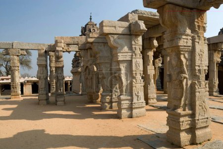 Photo for Wedding hall or Kalyana Mantapa with  carved monolithic pillars in Veerabhadra temple in sixteenth century; Lepakshi ; Andhra Pradesh ; India - Royalty Free Image