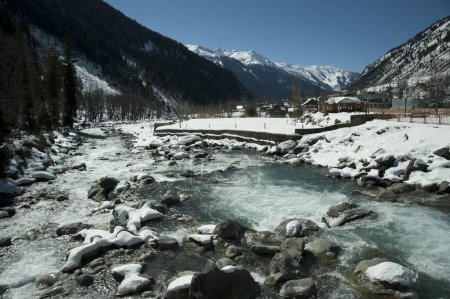 Sindh river flowing, alpine hill station, kashmir, india, asia