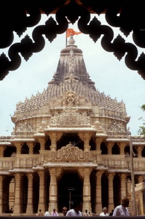 The Somnath Temple located in the Prabhas Kshetra near Veraval in Saurashtra on the western coast of Gujarat ; India
