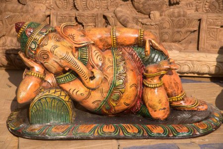 Idol of Lord Ganesh sleeping pose statue Surajkund mela Faridabad Haryana India Asia