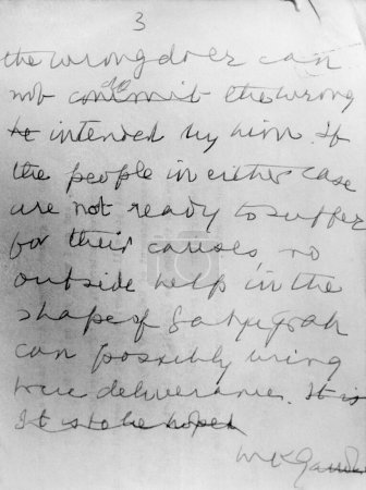 Foto de Un borrador manuscrito y firmado de un artículo en inglés por Mahatma Gandhi, 1940, India - Imagen libre de derechos