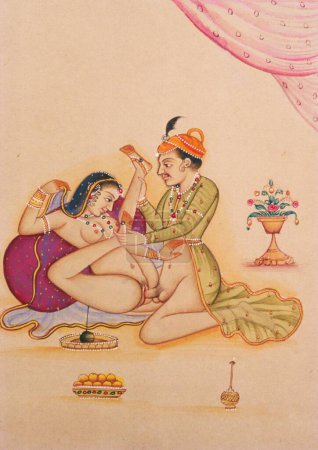 Téléchargez les photos : Peinture miniature érotique en 1800AD, Rajasthan, Inde - en image libre de droit