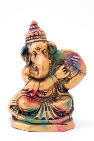 Photo for Colourful statue of lord Ganesha elephant headed god playing hand drum , India - Royalty Free Image