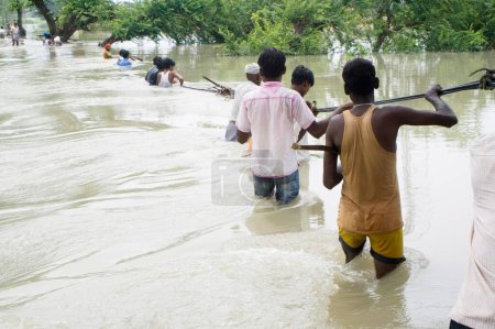 Foto de Inundación del río Kosi en el año 2008 que en su mayoría hizo sufrir por debajo de la línea de pobreza en el distrito de Purniya; Bihar; India - Imagen libre de derechos