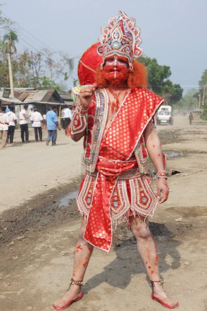 Photo for Assamese man dressed as hanuman in sibsagar, Assam, India - Royalty Free Image