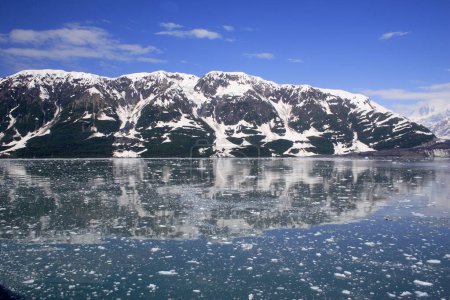 Foto de Icebergs with Hubbard glacier and saint Elias mountain; The longest tidewater glacier in Alaska; Saint Elias national park; Disenchantment bay; Alaska; U.S.A. Estados Unidos de América - Imagen libre de derechos