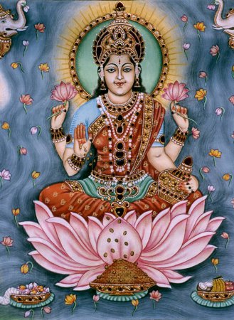 Téléchargez les photos : Déesse Lakshmi peinture miniature sur papier - en image libre de droit
