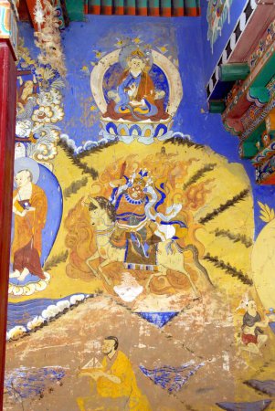 Photo for Painting on wall in Tikse or Thiksey monastery at Leh ; Ladakh ; Jammu & Kashmir ; India - Royalty Free Image