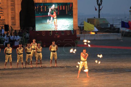 Photo for Fire artist performing on Army Day Celebration Mumbai Maharashtra India Asia - Royalty Free Image