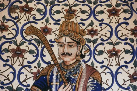 Téléchargez les photos : Fresque à la porte du palais de la ville, Jaipur, Rajasthan, Inde, Asie - en image libre de droit