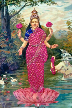 Téléchargez les photos : Peinture miniature de la déesse Lakshmi nattukkottai chettiars maisons chettinad tamil nadu Inde - en image libre de droit
