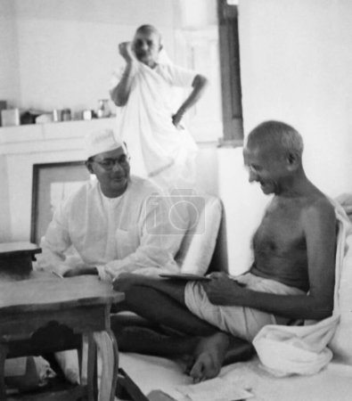 Photo for Mahatma Gandhi with Subhash Chandra Bose and Kasturba Gandhi at Birla House, New Delhi, 1938, India - Royalty Free Image