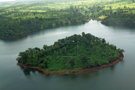 Aerial view of vaitarana lake , Thane , Maharashtra , India