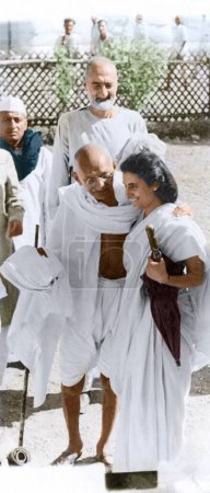 Photo for Mahatma Gandhi with Indira Nehru, Wardha, Maharashtra, India, Asia, 1946 - Royalty Free Image