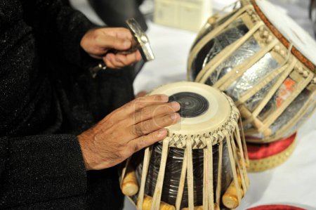 Photo for Tuning Tabla Classical Indian Musical Instrument Mumbai Maharashtra India Asia - Royalty Free Image