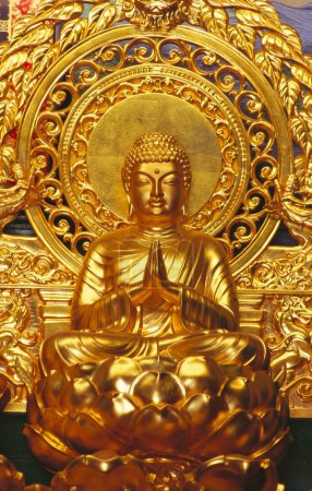 Golden statue of Buddha at Shanti Stupa , Leh , Ladakh , Jammu and Kashmir , India